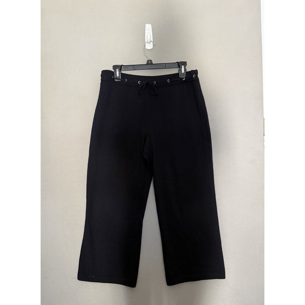 St John Sport Pants Medium Black Santana Knit Wool Rayon Straight Leg Cropped